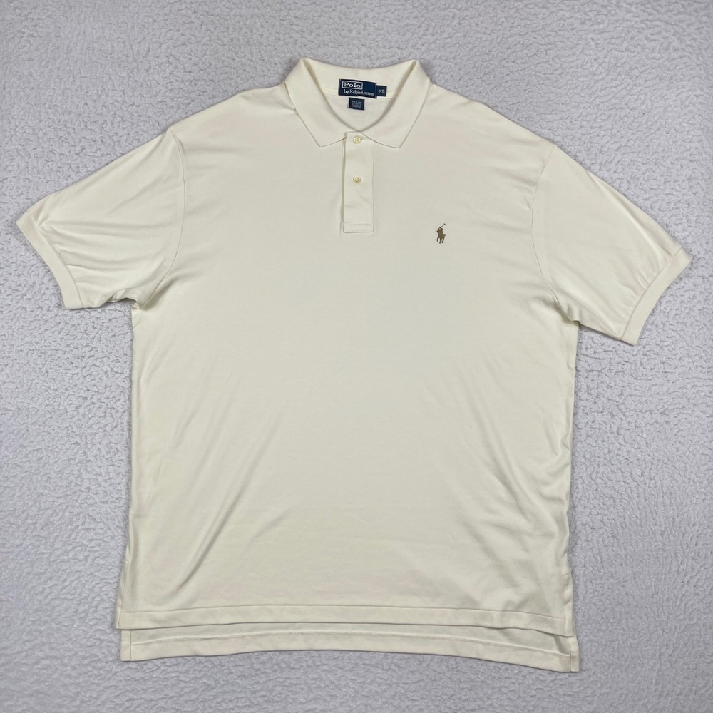 Polo Ralph Lauren Polo Shirt Mens XL Cream Short Sleeve Cotton Classic 25346